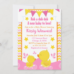 Geel en Roze Rubber Ducky Polka Dot Baby shower Kaart