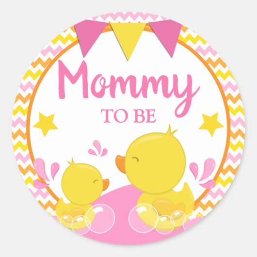 Geel en Roze Rubber Ducky Polka Dot Mammie Ronde Sticker (Voorkant)