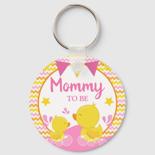 Geel en Roze Rubber Ducky Polka Dot Mammie Sleutelhanger