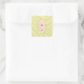 Geel en roze surfplank, Beach Art, Preppy Vierkante Sticker (Tas)