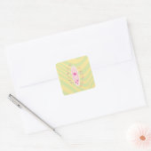 Geel en roze surfplank, Beach Art, Preppy Vierkante Sticker (Envelop)