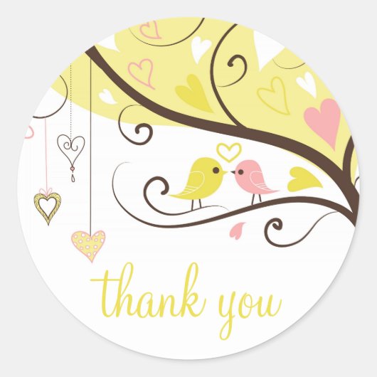 Geel en Roze Tortelduifjes Dank u Sticker (Voorkant)