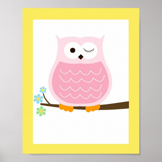 Geel en Roze Trendy Uil Kunstprint Poster (Voorkant)