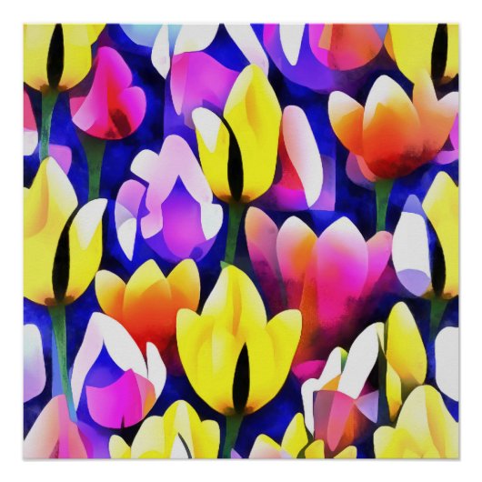Geel en roze tulpen kleurrijke lentart perfect poster (Voorkant)