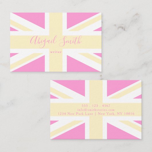 Geel en roze Vlag van het VK/Unievaartuig | Gepers Visitekaartje (Voorkant / Achterkant)