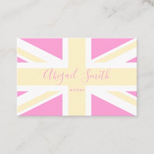 Geel en roze Vlag van het VK/Unievaartuig | Gepers Visitekaartje (Voorkant)