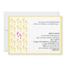 Geel en roze voetafdrukken Baby Aankondiging