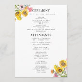 Geel en roze Waterverf Floral Flat Wedding Programmakaart (Achterkant)