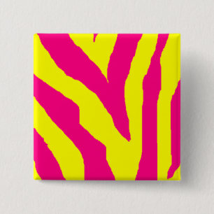 Geel en roze Zebra Pin Vierkante Button 5,1 Cm