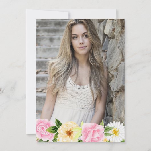 Geel en Roze Zomer Bloemen Foto 21e verjaardag Kaart (Achterkant)