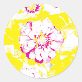 Geel en roze zomer Dahlia Bloemen Schilderij Ronde Sticker