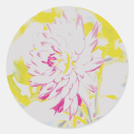 Geel en roze zomer Dahlia Bloemen Schilderij Ronde Sticker