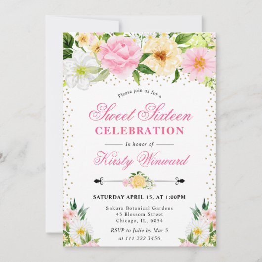 Geel en Roze Zomerbloemen Foto Zoet 16 Kaart (Voorkant)