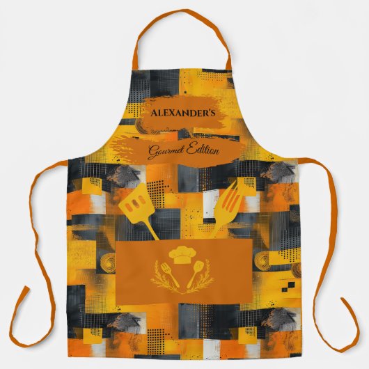 Geel en Sinaasappel Abstract - Modern Bold Kitchen Schort (Voorkant)