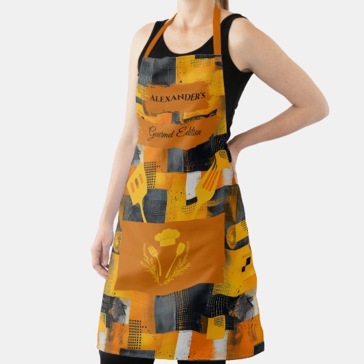 Geel en Sinaasappel Abstract - Modern Bold Kitchen Schort (Insitu)