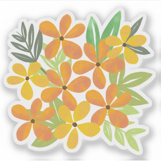 Geel en Sinaasappel Bloemen Boeket Illustratie Sticker (Voorkant)