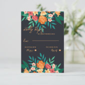 Geel en Sinaasappel Bloemen Waterverf Script Trouw RSVP Kaartje (Staand voorkant)