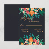 Geel en Sinaasappel Bloemen Waterverf Script Trouw RSVP Kaartje (Voorkant / Achterkant)