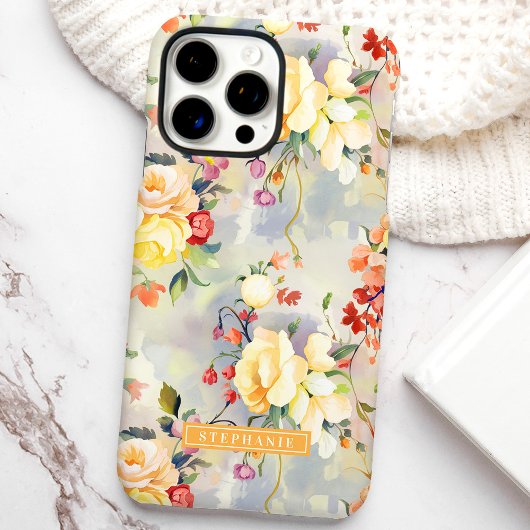 Geel en Sinaasappel Custom Name Floral Case-Mate iPhone Case