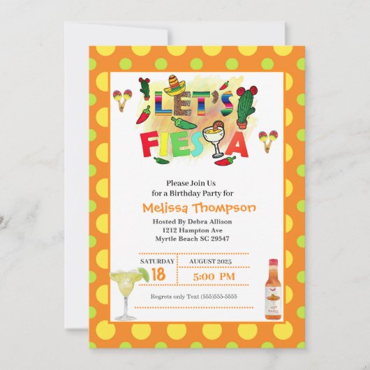 Geel en Sinaasappel Mexicaans Fiesta Verjaardag Kaart (Voorkant)