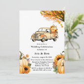 Geel en Sinaasappel  Vrachtwagen Herfst Bruiloft Kaart (Staand voorkant)