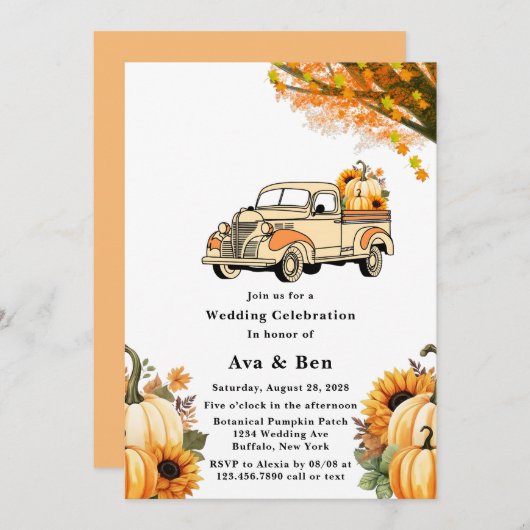Geel en Sinaasappel  Vrachtwagen Herfst Bruiloft Kaart (Voorkant / Achterkant)