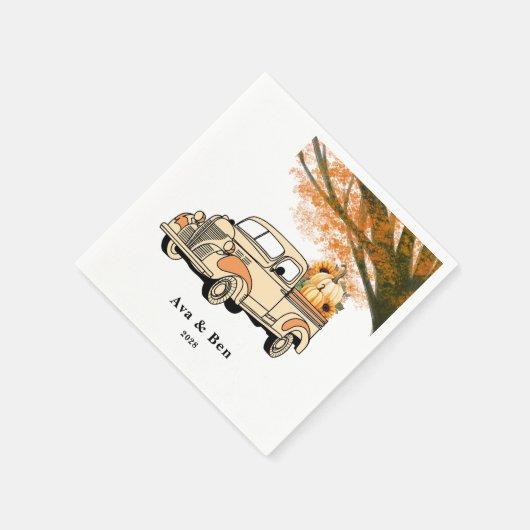 Geel en Sinaasappel  Vrachtwagen Herfst Bruiloft Servet (Hoek)