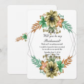 Geel en Sinaasappel Waterverf Bloemen bruidsmeisje Kaart (Voorkant / Achterkant)