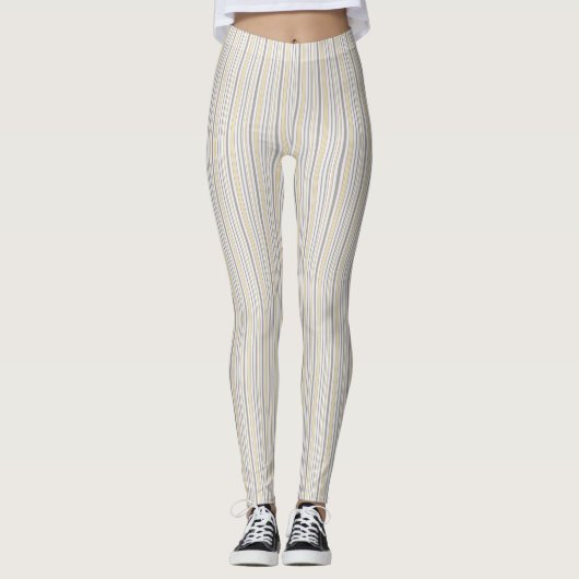 Geel en Tan Striped Patroon Leggings (Voorkant)