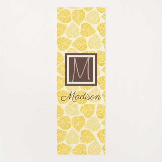Geel en Taupe Leaf Natural Trendy Monogram Yogamat (Voorkant)