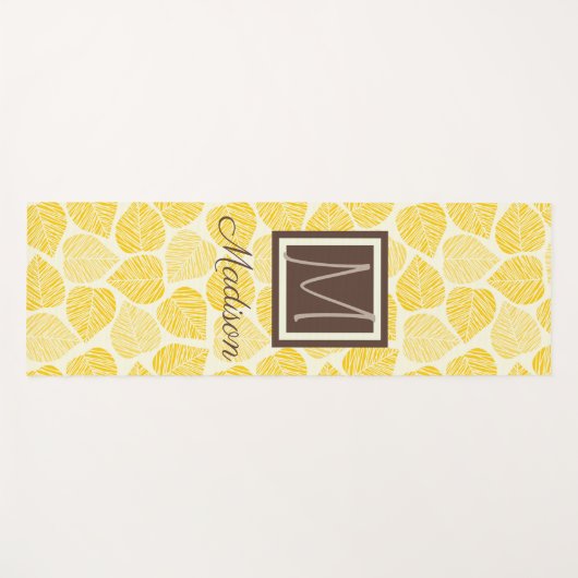 Geel en Taupe Leaf Natural Trendy Monogram Yogamat (Voorkant (horizontaal))