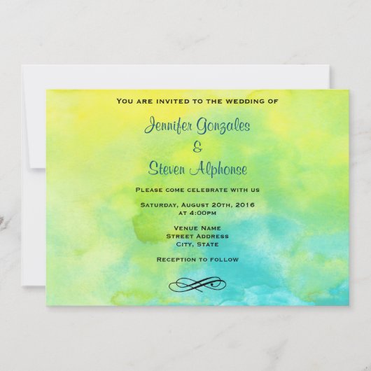 Geel en Turquoise Blue Waterverf Wedding Kaart (Voorkant)