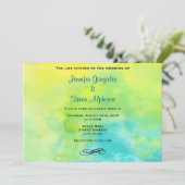 Geel en Turquoise Blue Waterverf Wedding Kaart (Staand voorkant)