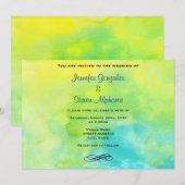 Geel en Turquoise Blue Waterverf Wedding Kaart (Voorkant / Achterkant)