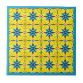 Geel en Turquoise Floral Design Ceramic Tile Tegeltje (Voorkant)