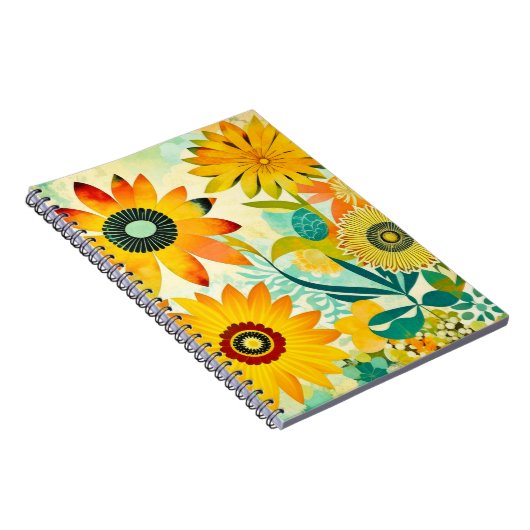  Geel en Turquoise Folk Art Flowers Notitieboek (Rechterzijde)
