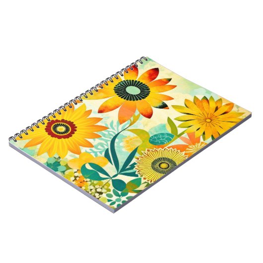  Geel en Turquoise Folk Art Flowers Notitieboek (Linkerzijde)
