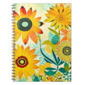  Geel en Turquoise Folk Art Flowers Notitieboek (Voorkant)
