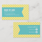 Geel en turquoise moderne strepen & lint visitekaartje (Voorkant / Achterkant)