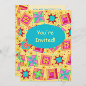 Geel en Turquoise Patchwork Quilt Block Art Kaart (Voorkant / Achterkant)