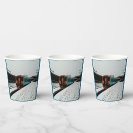 Geel en Turquoise trein Papieren beker