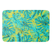 Geel en Turquoise Tropical Palm Leaves Island Badmat (Voorkant)