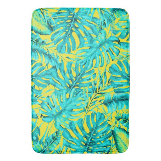 Geel en Turquoise Tropical Palm Leaves Island Badmat (Voorkant Verticaal)