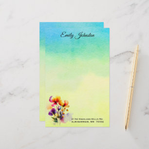 Geel en Turquoise Waterverf Aangepaste schrijfbeno Briefpapier