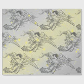 GEEL EN VLIEGTUIGEN MET EEN WRAPPINGSPAPIER CADEAUPAPIER (Vlak)