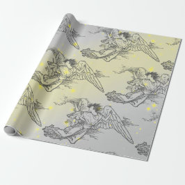 GEEL EN VLIEGTUIGEN MET EEN WRAPPINGSPAPIER CADEAUPAPIER