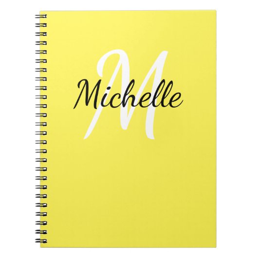 Geel en wit aangepast monogram Cute Notitieboek (Voorkant)