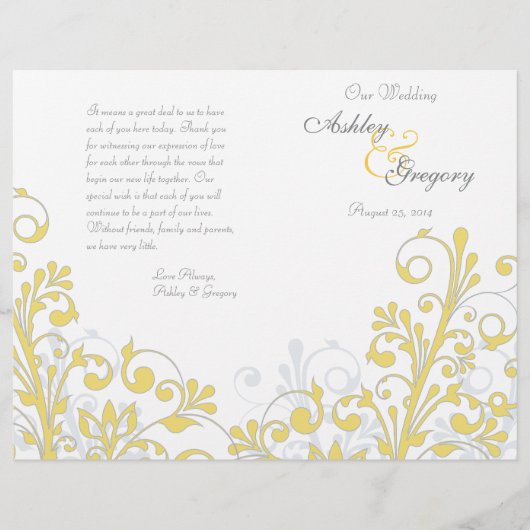 Geel en wit Abstract Floral Wedding Programme (Voorkant)
