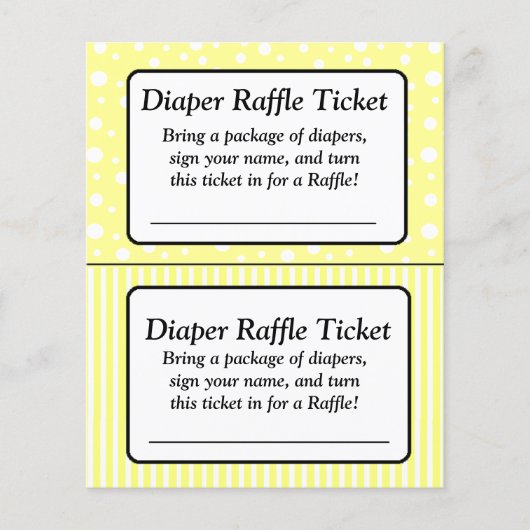 Geel en wit Baby shower Raffle Ticket (Voorkant)