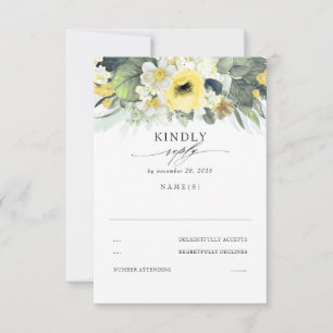 Geel en wit bloem bruiloft RSVP Kaartje